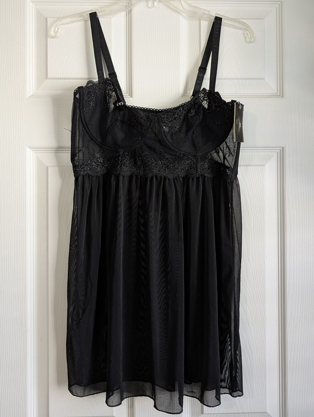 NWT Just Sexy Lingerie Sheer Black Lace Babydoll Set Size 1X
